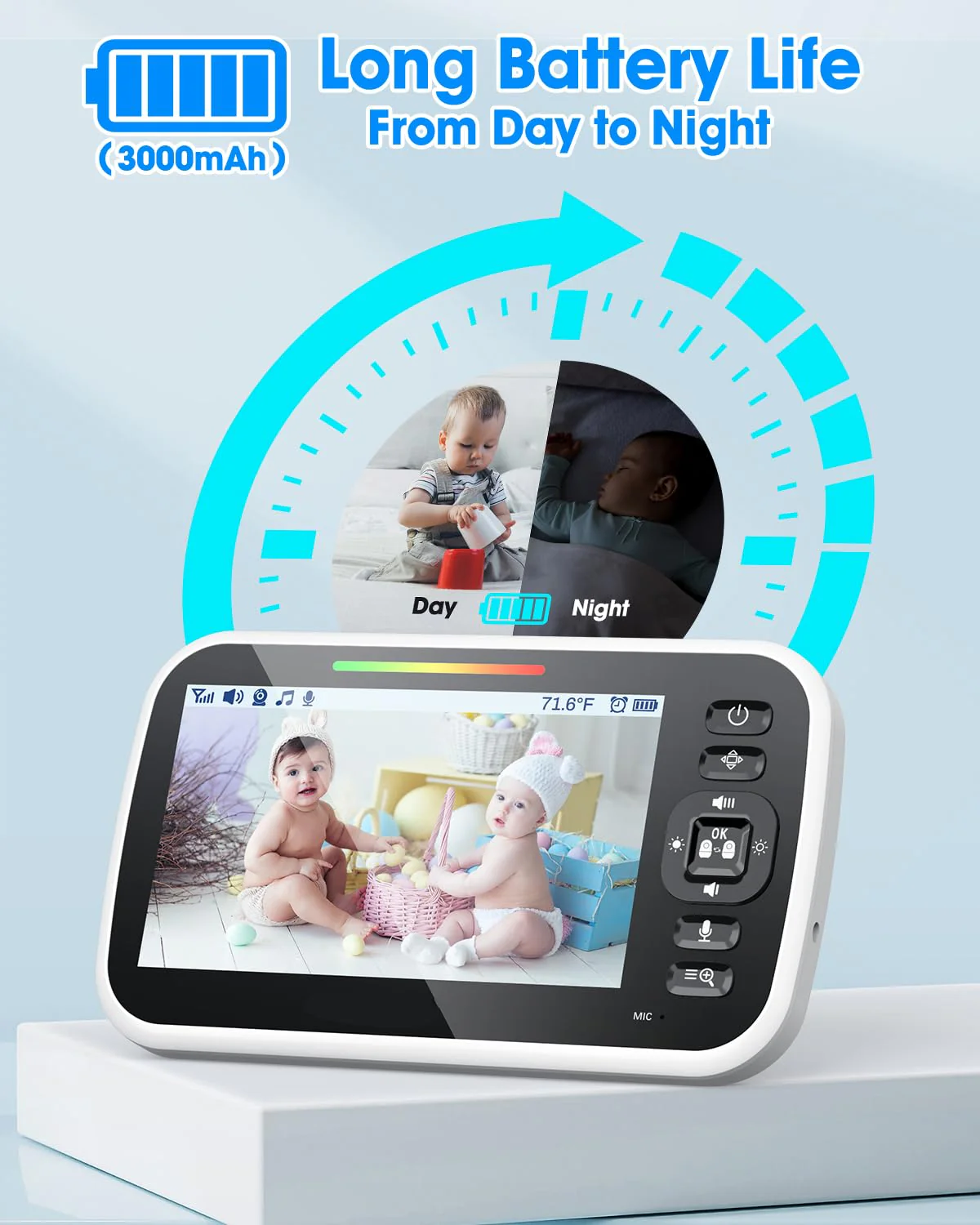 Baby Monitor with Camera and Audio - 5” Display Video Baby Monitor with 29 Hour Battery Life, Remote Pan & Tilt, 2X Zoom,Auto Night Vision, 2 Way Talk, Temperature Sensor,Lullabies,960 Feet Range - Image 5