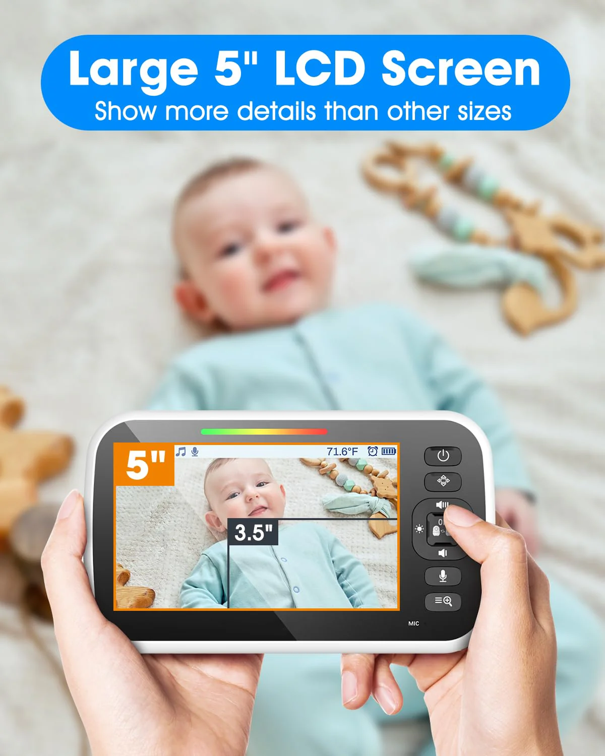Baby Monitor with Camera and Audio - 5” Display Video Baby Monitor with 29 Hour Battery Life, Remote Pan & Tilt, 2X Zoom,Auto Night Vision, 2 Way Talk, Temperature Sensor,Lullabies,960 Feet Range - Image 7