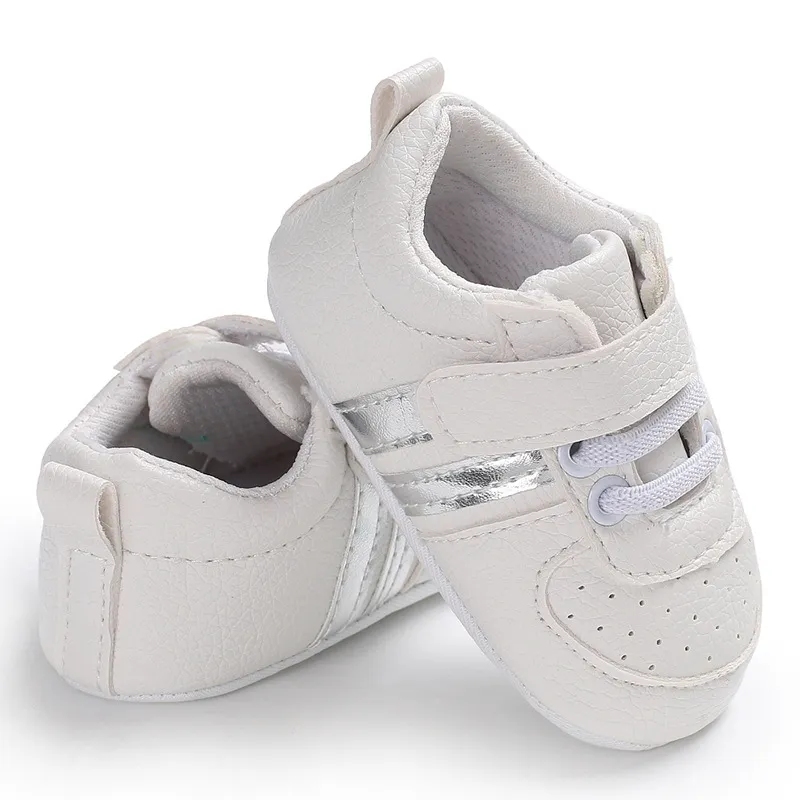 Baby Shoes Newborn Boys Sneaker Girls Two Striped First Walkers Kids Toddlers Lace Up PU Leather Soft Soles Sneakers 0-18 Months - Image 19