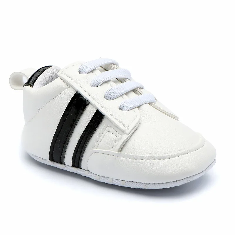Baby Shoes Newborn Boys Sneaker Girls Two Striped First Walkers Kids Toddlers Lace Up PU Leather Soft Soles Sneakers 0-18 Months - Image 32