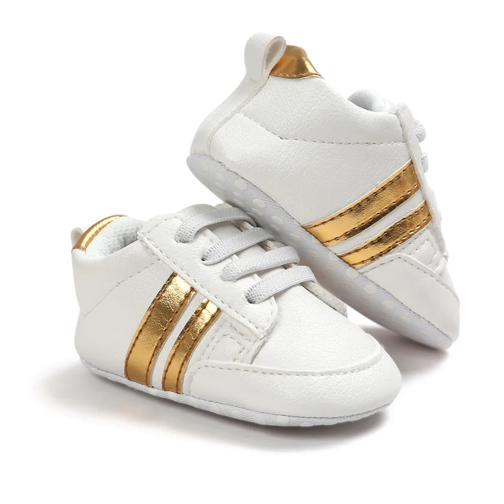 Baby Shoes Newborn Boys Sneaker Girls Two Striped First Walkers Kids Toddlers Lace Up PU Leather Soft Soles Sneakers 0-18 Months - Image 33