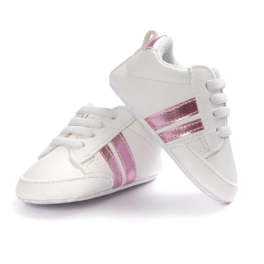 Baby Shoes Newborn Boys Sneaker Girls Two Striped First Walkers Kids Toddlers Lace Up PU Leather Soft Soles Sneakers 0-18 Months - Image 34