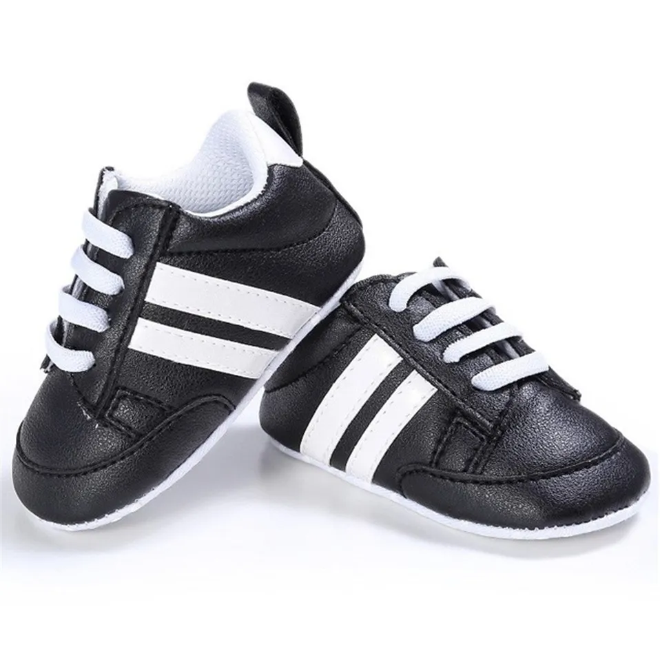 Baby Shoes Newborn Boys Sneaker Girls Two Striped First Walkers Kids Toddlers Lace Up PU Leather Soft Soles Sneakers 0-18 Months - Image 7