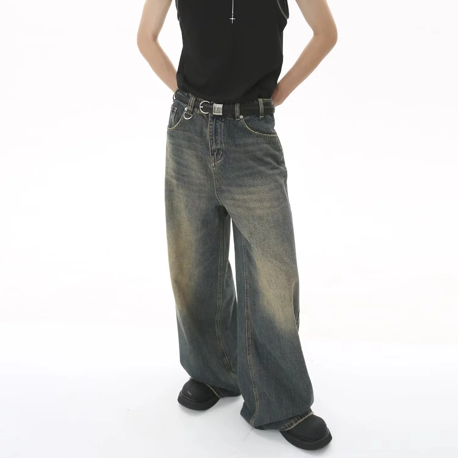 Baggy jeans men Mopping pants jeans Men's Denim Pant Nostalgic Washed Male Jeans Straight Casual Menwear Loose Wide Leg Trousers - Image 3