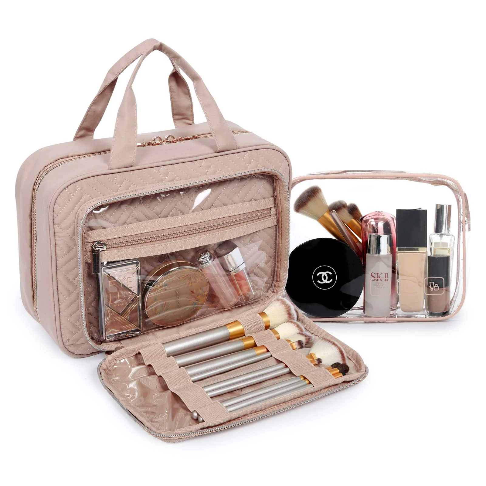 BAGSMART Toiletry Bag Hanging Travel Makeup Organizer with TSA Approved Transparent Cosmetic Bag Makeup Bag for Full Sized Toiletries, Large-Pink - Image 6