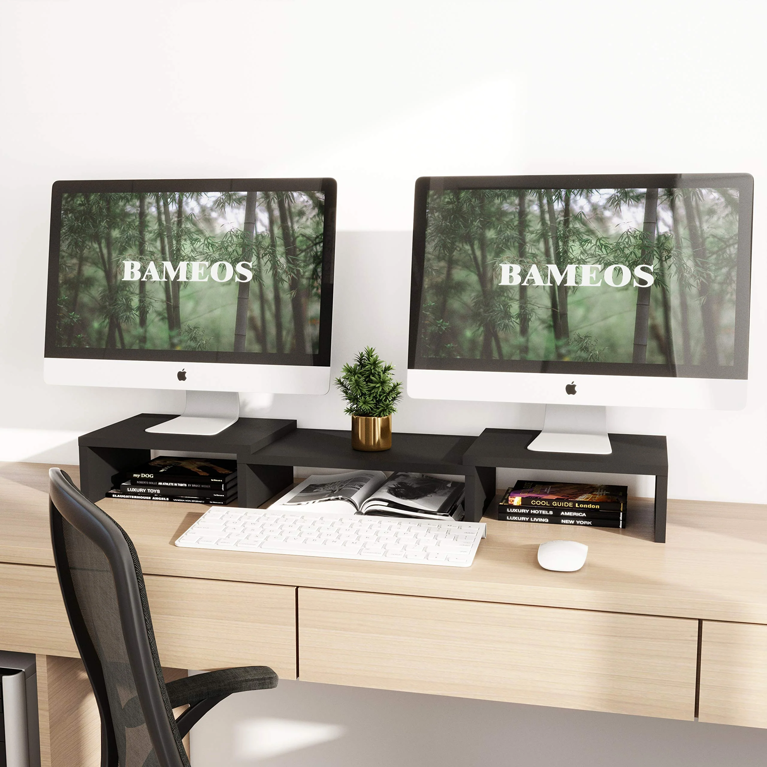 BAMEOS Monitor Stand Computer Riser Desk Organizer Stand Desktop Printer Stand for Laptop Computer Storage Shelf & Screen Holder (Sector-Dual) - Image 7