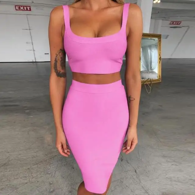 Bandage dress sets Women Sexy Two Piece Skirt Set 2022 Summer Lilac Bodycon skirt and top set matching sets For Club Party - Image 13