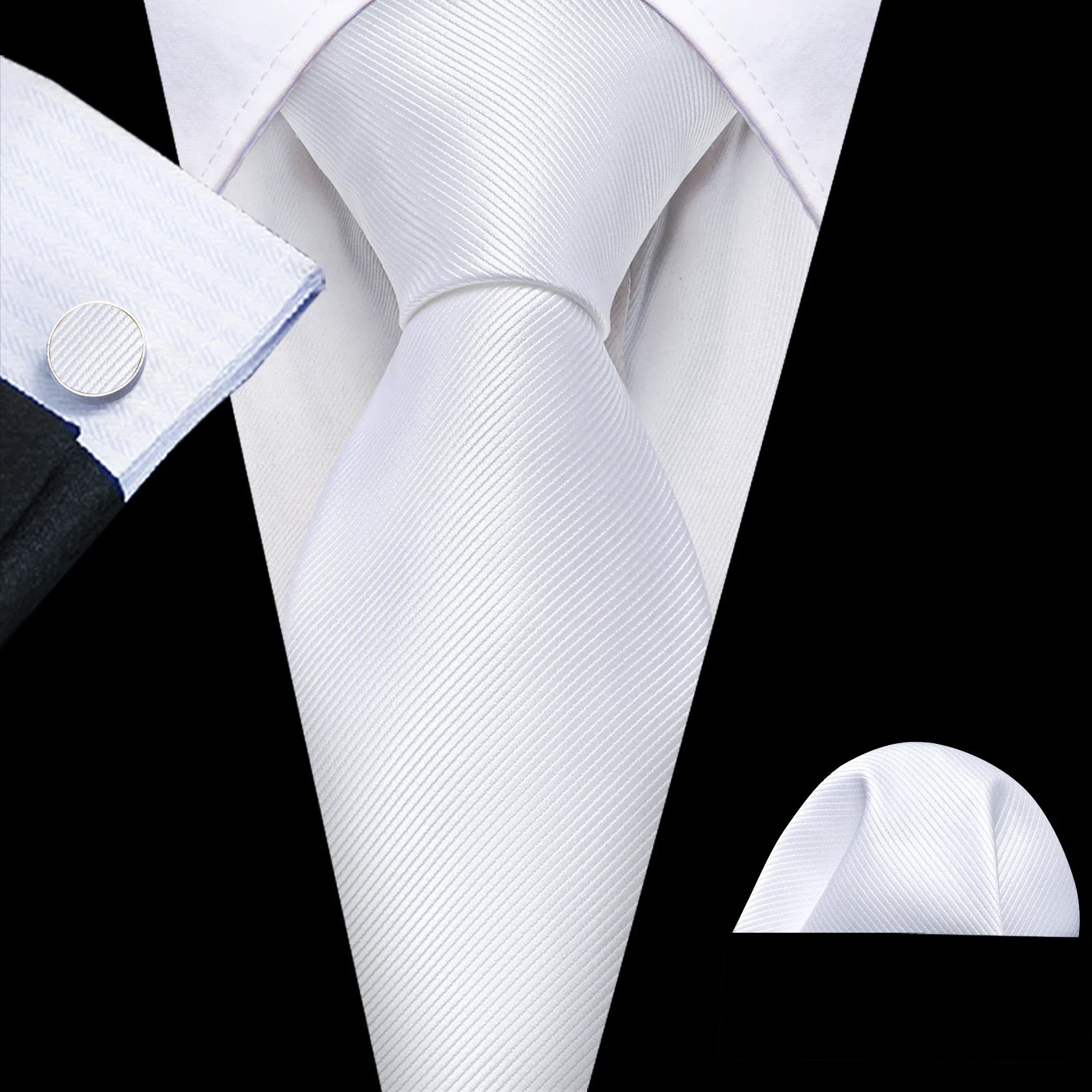 Barry.Wang Black White Gray Silver Men Tie Handkerchief Cufflinks Set Jacquard Necktie for Male Wedding Business Party Gift - Image 10