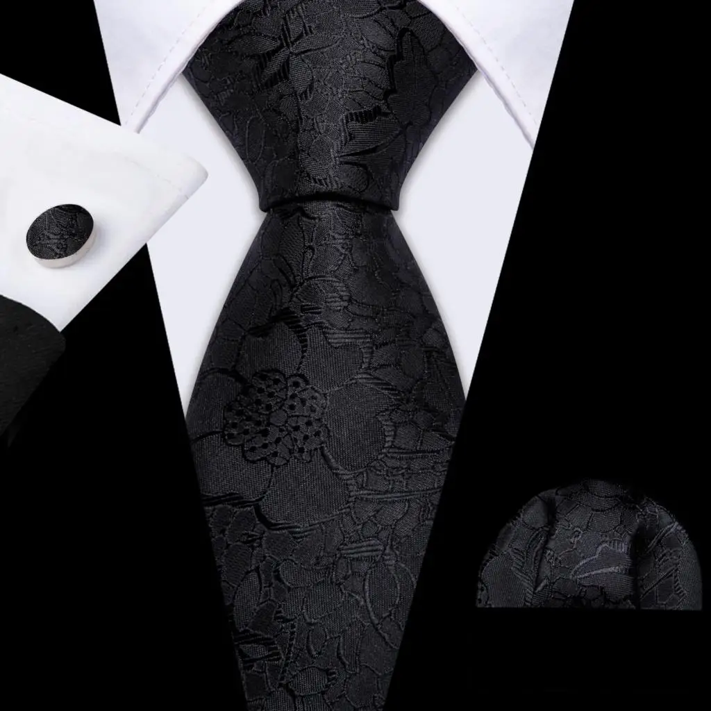 Barry.Wang Black White Gray Silver Men Tie Handkerchief Cufflinks Set Jacquard Necktie for Male Wedding Business Party Gift - Image 14