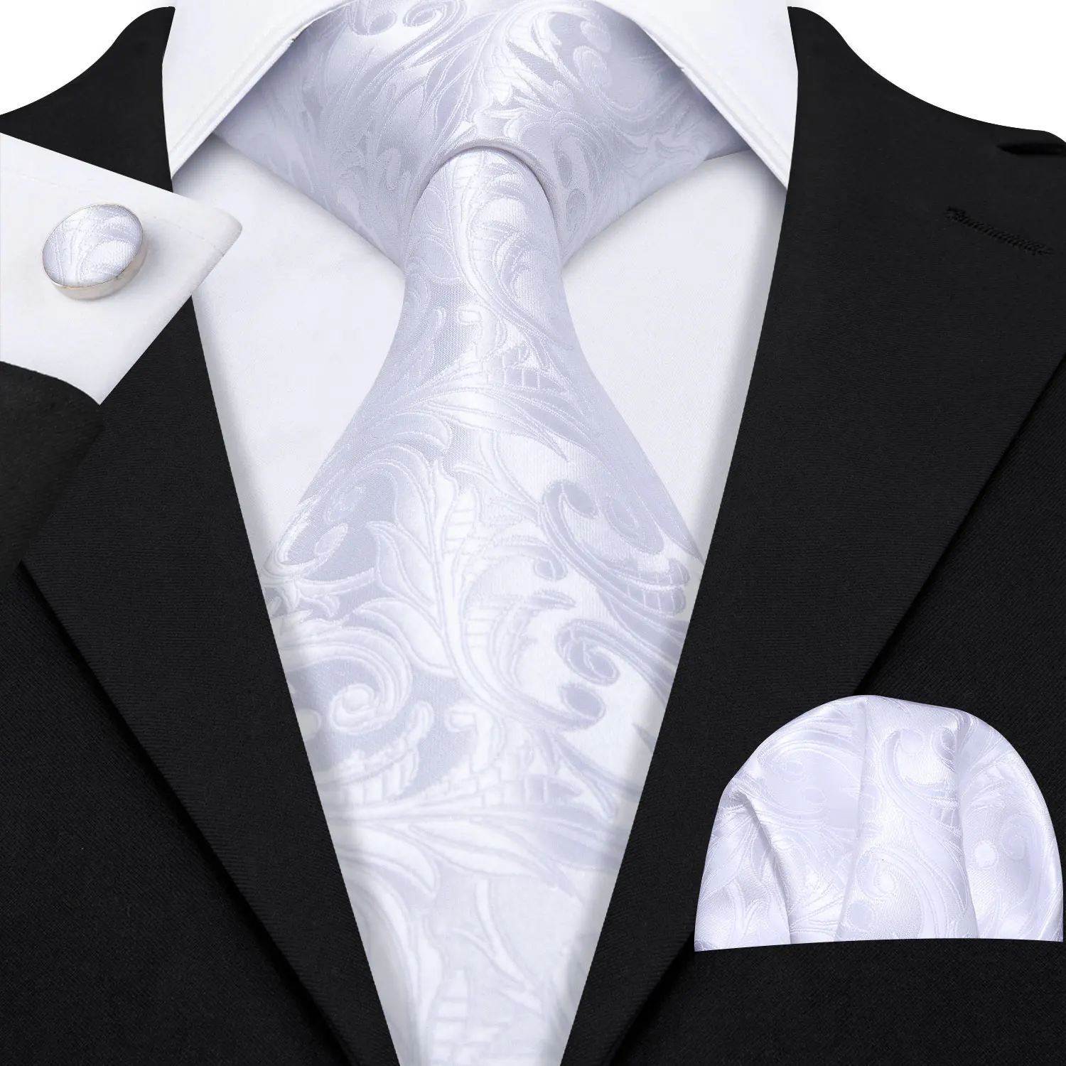 Barry.Wang Black White Gray Silver Men Tie Handkerchief Cufflinks Set Jacquard Necktie for Male Wedding Business Party Gift - Image 15