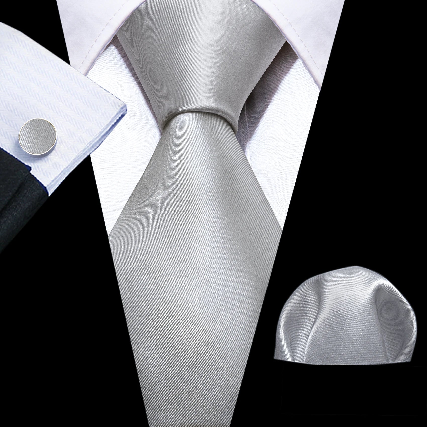 Barry.Wang Black White Gray Silver Men Tie Handkerchief Cufflinks Set Jacquard Necktie for Male Wedding Business Party Gift - Image 18