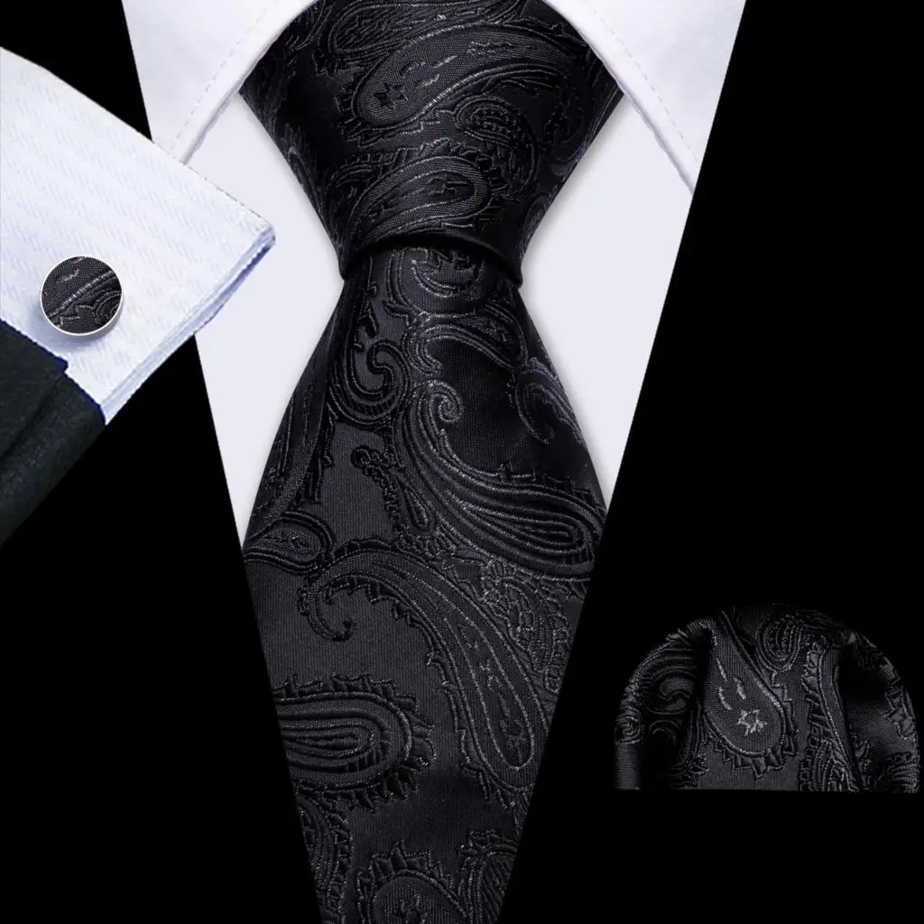 Barry.Wang Black White Gray Silver Men Tie Handkerchief Cufflinks Set Jacquard Necktie for Male Wedding Business Party Gift - Image 19