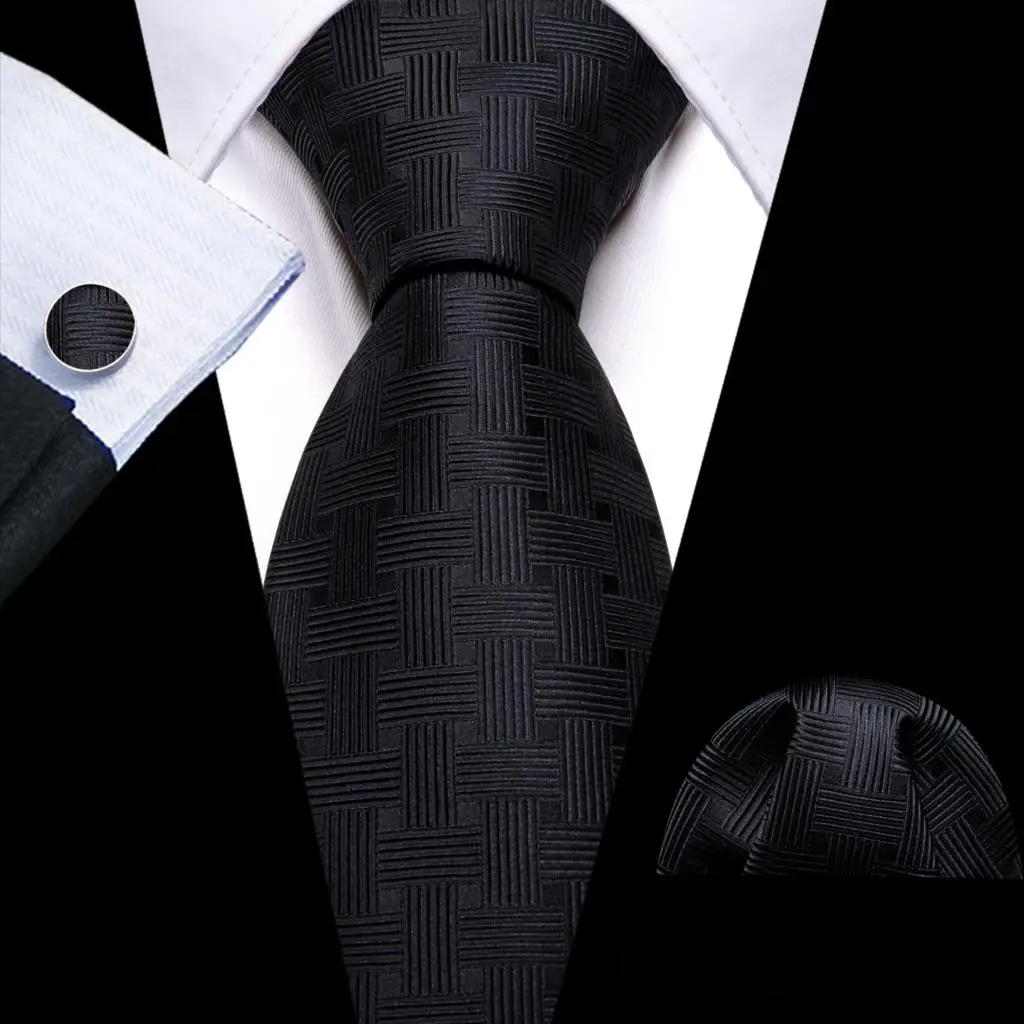 Barry.Wang Black White Gray Silver Men Tie Handkerchief Cufflinks Set Jacquard Necktie for Male Wedding Business Party Gift - Image 20