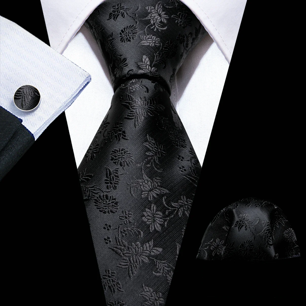 Barry.Wang Black White Gray Silver Men Tie Handkerchief Cufflinks Set Jacquard Necktie for Male Wedding Business Party Gift - Image 21