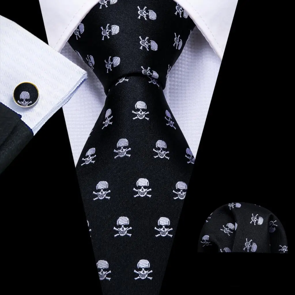 Barry.Wang Black White Gray Silver Men Tie Handkerchief Cufflinks Set Jacquard Necktie for Male Wedding Business Party Gift - Image 23