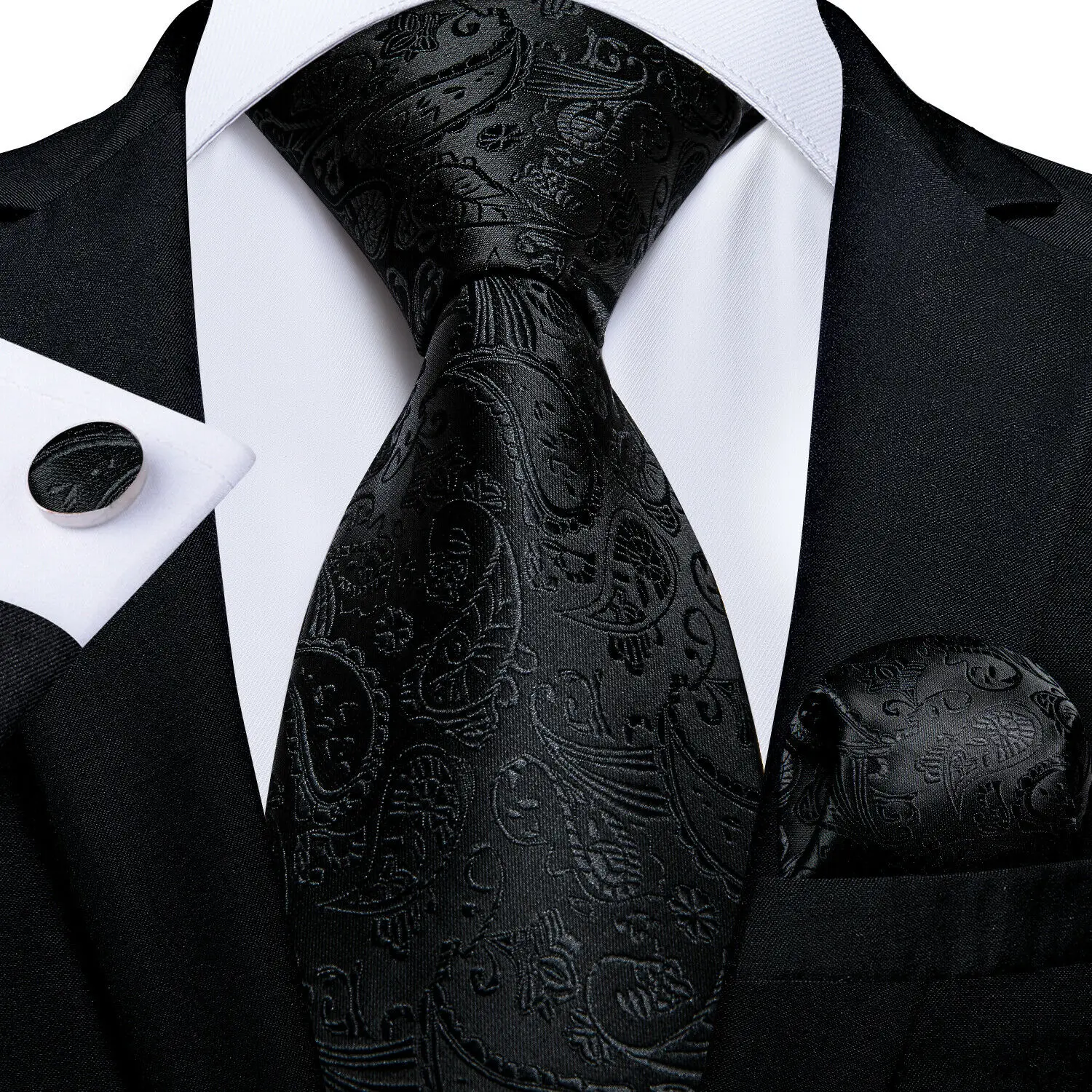Barry.Wang Black White Gray Silver Men Tie Handkerchief Cufflinks Set Jacquard Necktie for Male Wedding Business Party Gift - Image 24