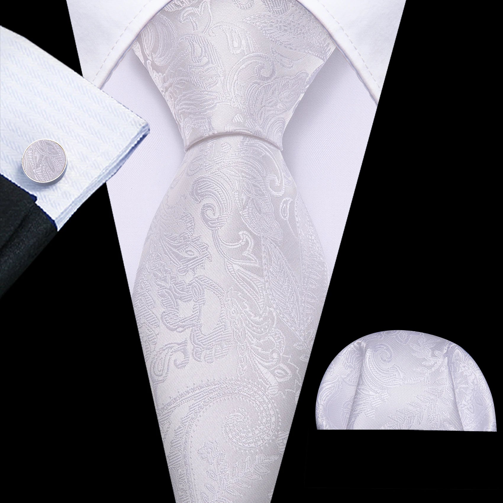 Barry.Wang Black White Gray Silver Men Tie Handkerchief Cufflinks Set Jacquard Necktie for Male Wedding Business Party Gift - Image 26