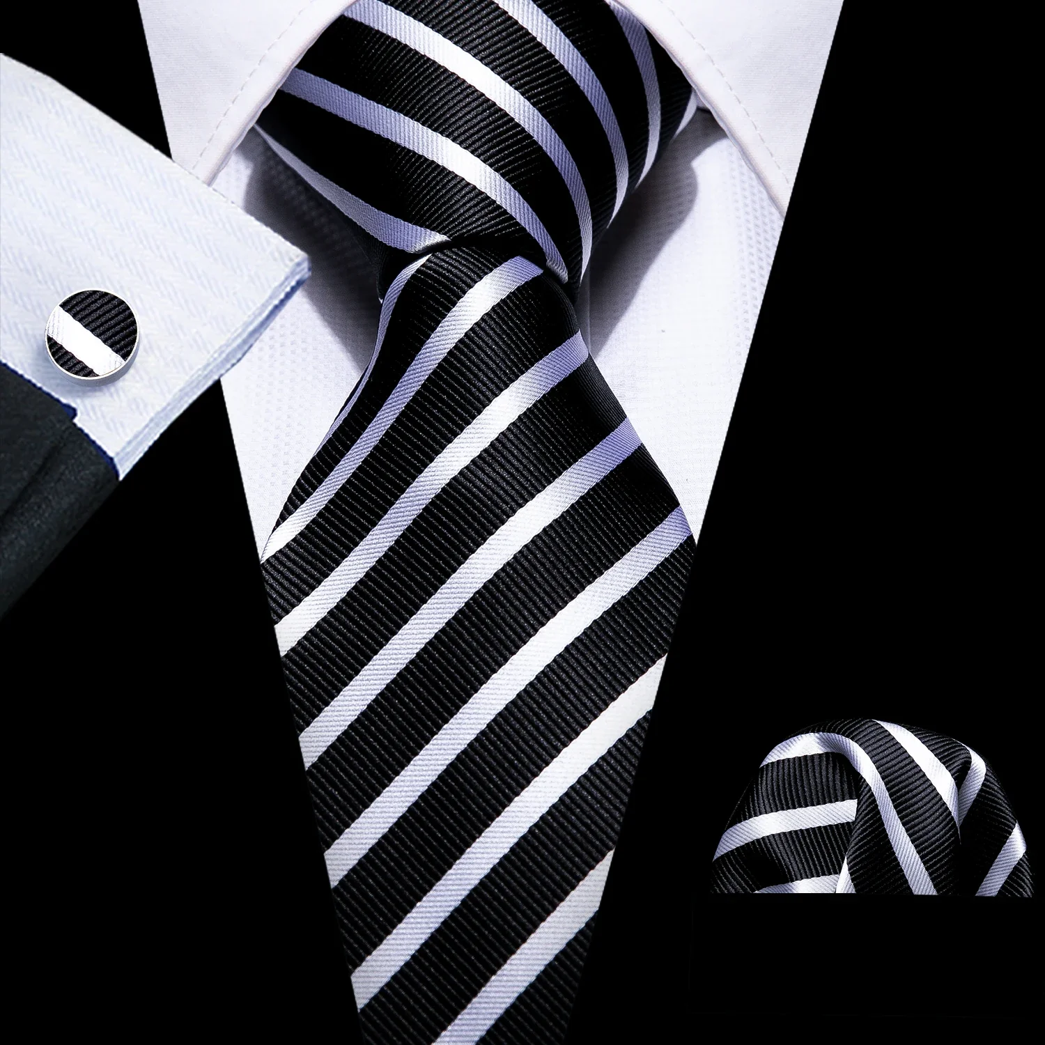 Barry.Wang Black White Gray Silver Men Tie Handkerchief Cufflinks Set Jacquard Necktie for Male Wedding Business Party Gift - Image 31