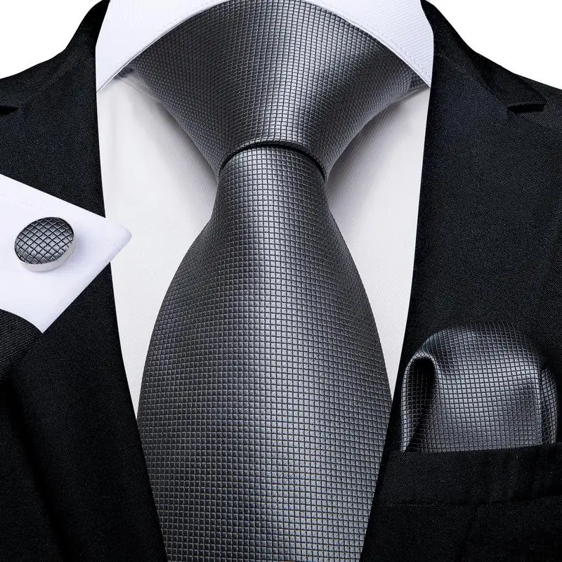 Barry.Wang Black White Gray Silver Men Tie Handkerchief Cufflinks Set Jacquard Necktie for Male Wedding Business Party Gift - Image 35