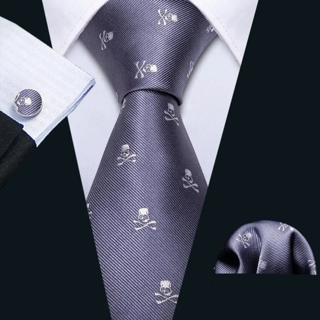 Barry.Wang Black White Gray Silver Men Tie Handkerchief Cufflinks Set Jacquard Necktie for Male Wedding Business Party Gift - Image 36