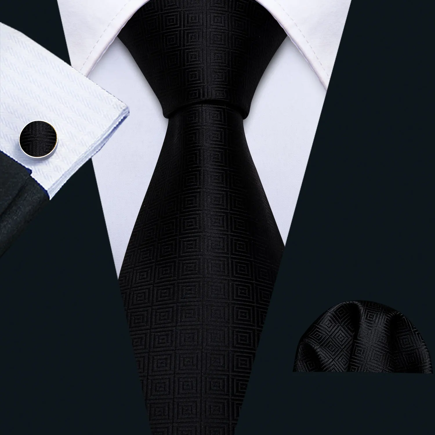Barry.Wang Black White Gray Silver Men Tie Handkerchief Cufflinks Set Jacquard Necktie for Male Wedding Business Party Gift - Image 38