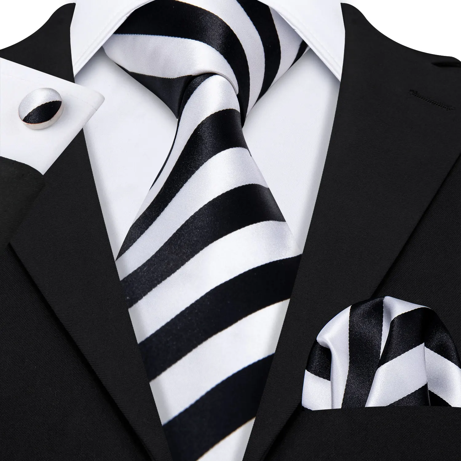 Barry.Wang Black White Gray Silver Men Tie Handkerchief Cufflinks Set Jacquard Necktie for Male Wedding Business Party Gift - Image 40