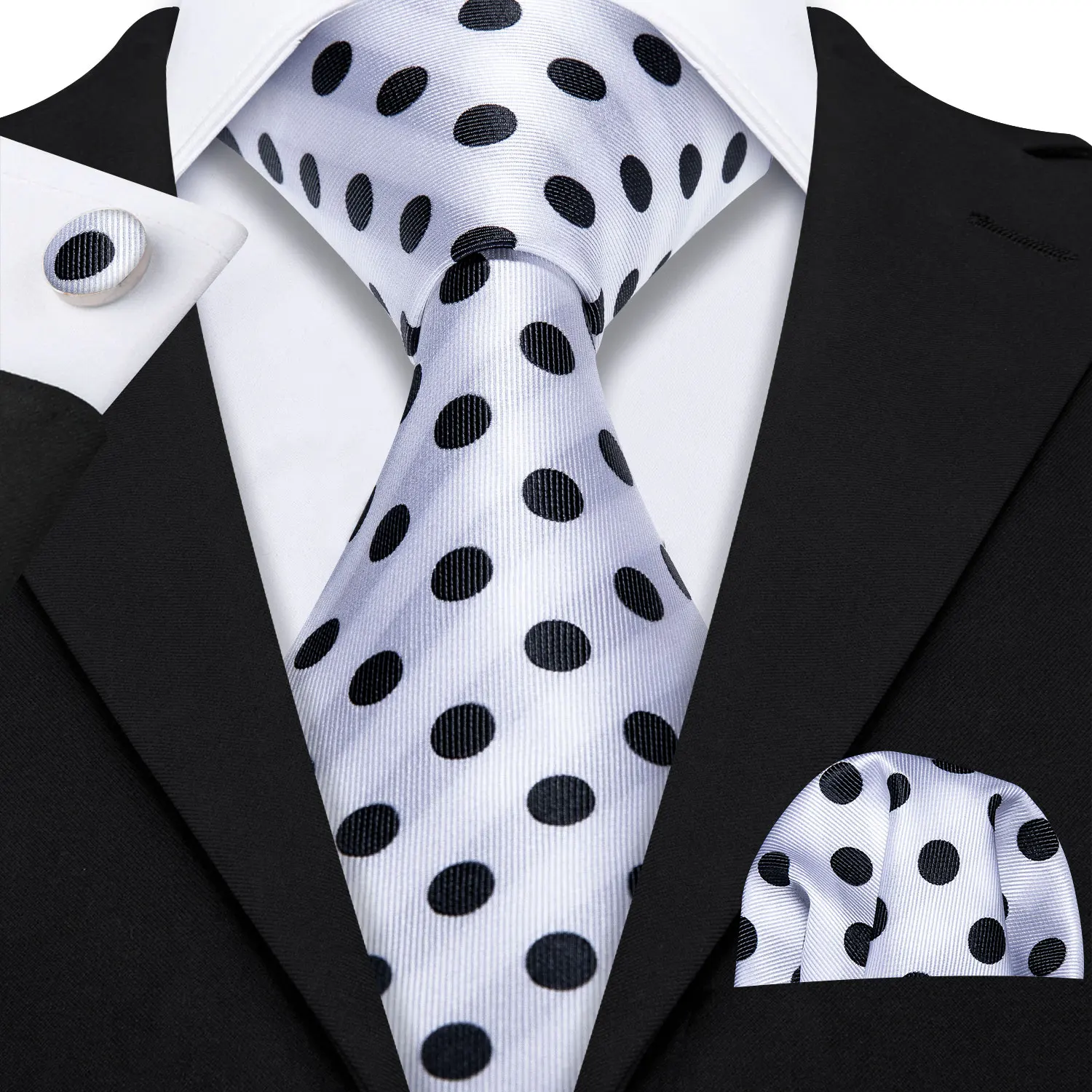 Barry.Wang Black White Gray Silver Men Tie Handkerchief Cufflinks Set Jacquard Necktie for Male Wedding Business Party Gift - Image 43