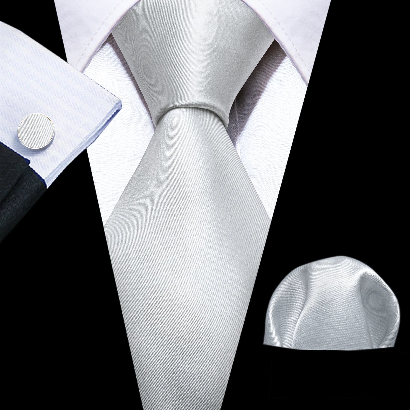 Barry.Wang Black White Gray Silver Men Tie Handkerchief Cufflinks Set Jacquard Necktie for Male Wedding Business Party Gift - Image 45