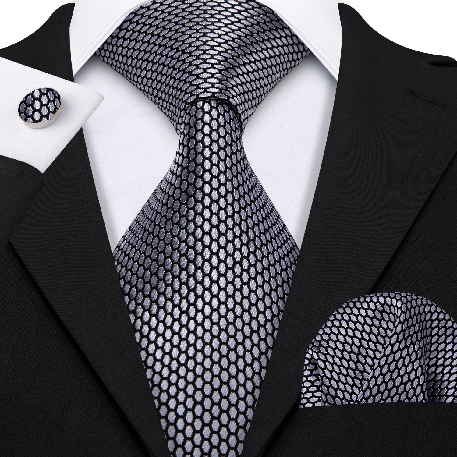Barry.Wang Black White Gray Silver Men Tie Handkerchief Cufflinks Set Jacquard Necktie for Male Wedding Business Party Gift - Image 48