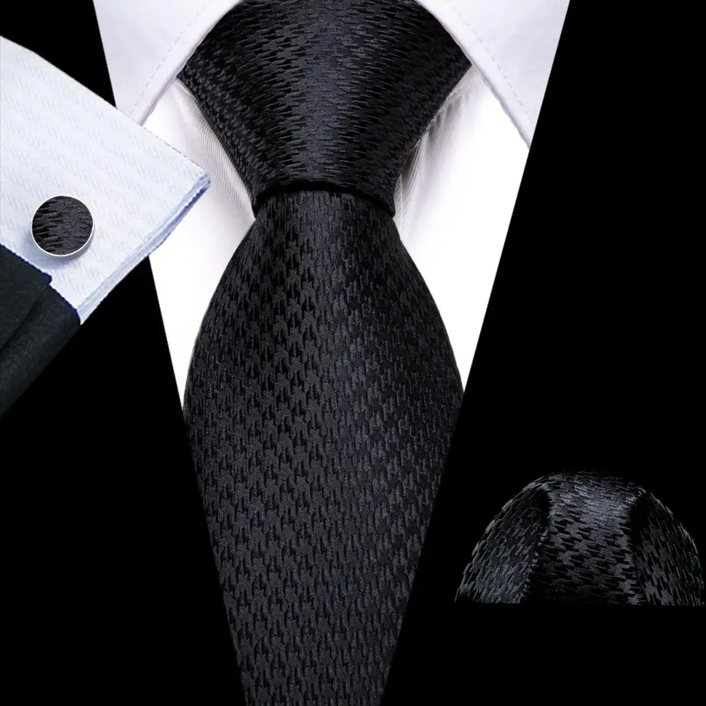 Barry.Wang Black White Gray Silver Men Tie Handkerchief Cufflinks Set Jacquard Necktie for Male Wedding Business Party Gift - Image 50