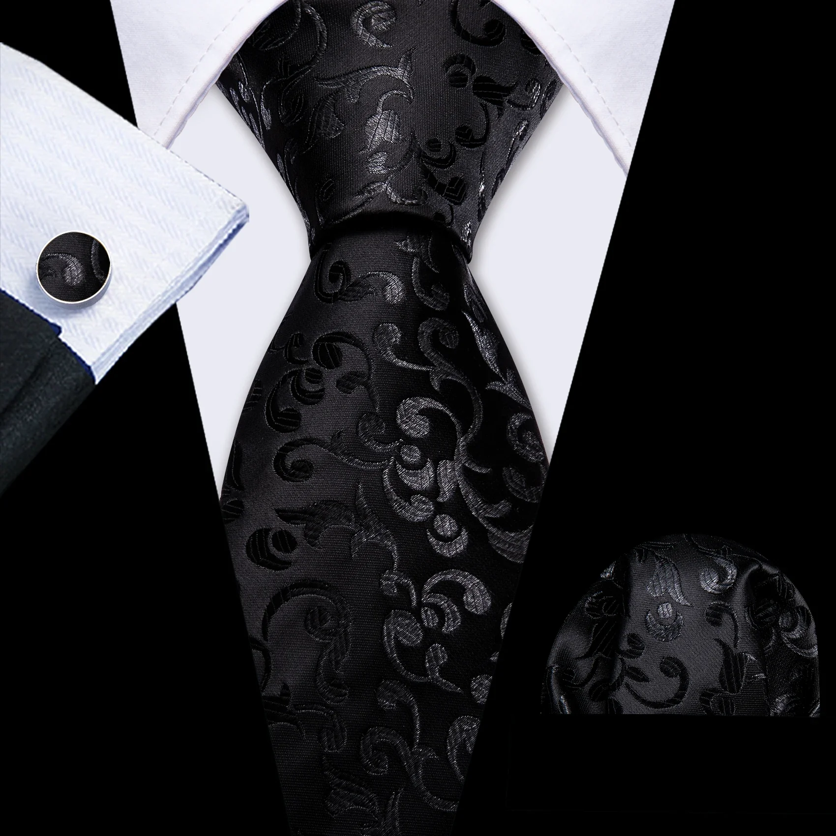 Barry.Wang Black White Gray Silver Men Tie Handkerchief Cufflinks Set Jacquard Necktie for Male Wedding Business Party Gift - Image 51