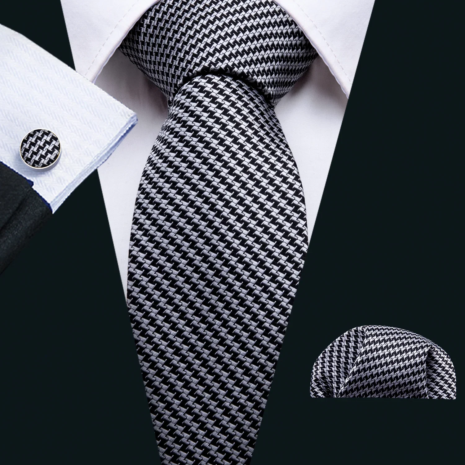 Barry.Wang Black White Gray Silver Men Tie Handkerchief Cufflinks Set Jacquard Necktie for Male Wedding Business Party Gift - Image 52