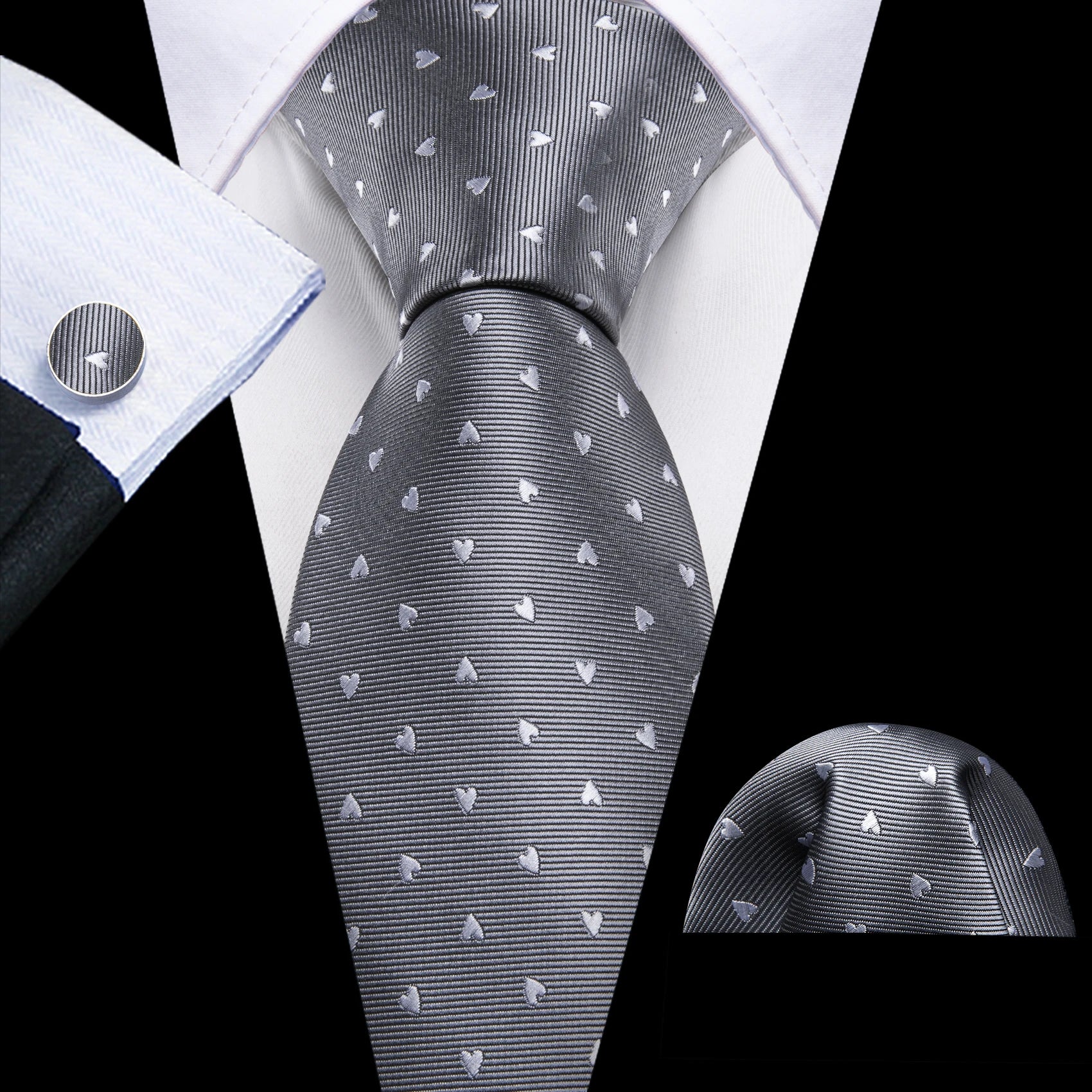 Barry.Wang Black White Gray Silver Men Tie Handkerchief Cufflinks Set Jacquard Necktie for Male Wedding Business Party Gift - Image 53