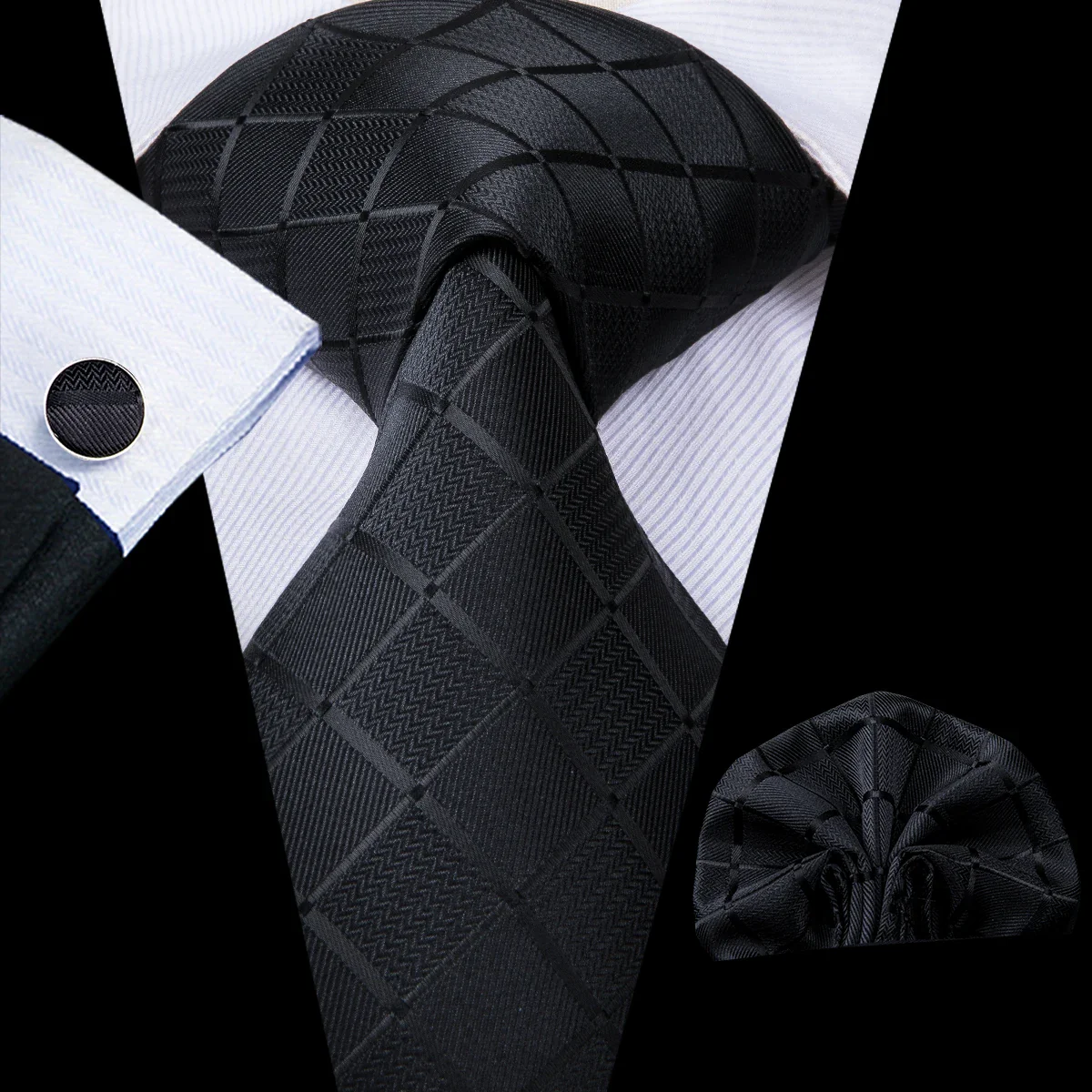 Barry.Wang Black White Gray Silver Men Tie Handkerchief Cufflinks Set Jacquard Necktie for Male Wedding Business Party Gift - Image 54