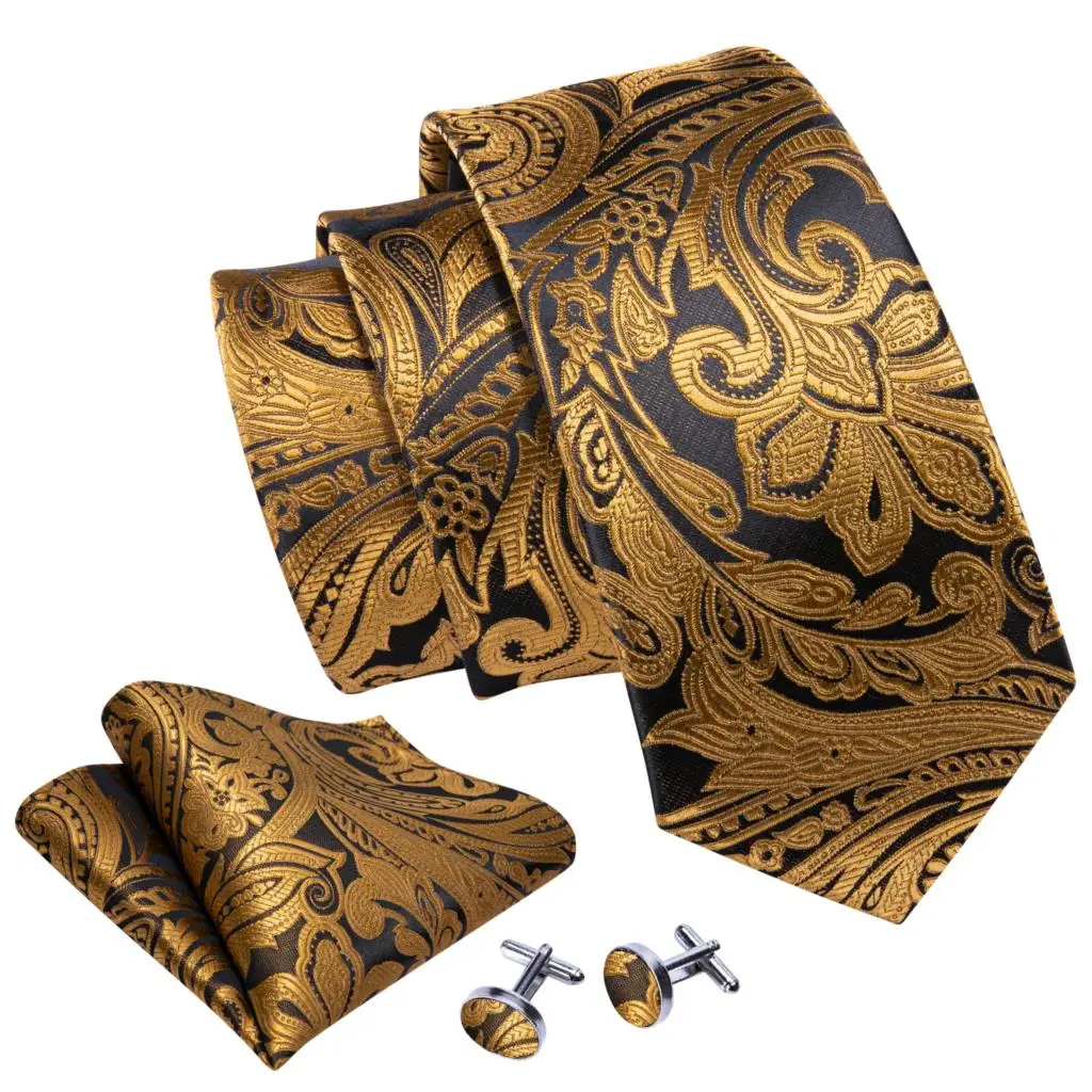 Barry.Wang Gold Silk Mens Tie Hanky Cufflinks Set Yellow Beige Orange Luxury Jacquard Necktie For Male Wedding Business Party - Image 10
