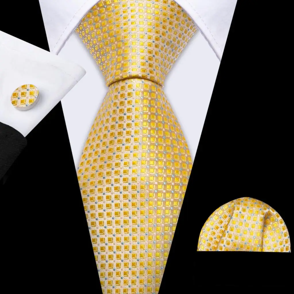 Barry.Wang Gold Silk Mens Tie Hanky Cufflinks Set Yellow Beige Orange Luxury Jacquard Necktie For Male Wedding Business Party - Image 105