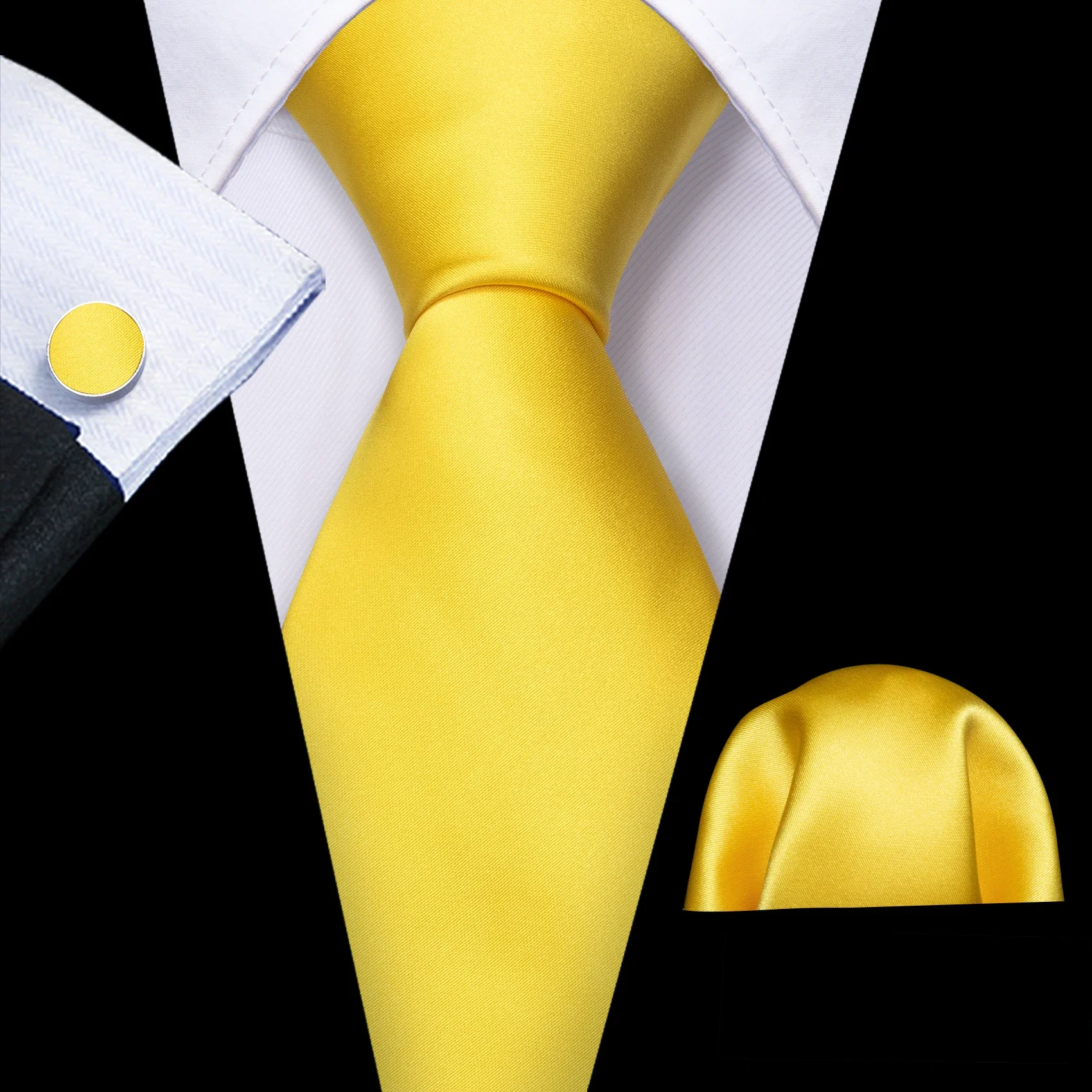 Barry.Wang Gold Silk Mens Tie Hanky Cufflinks Set Yellow Beige Orange Luxury Jacquard Necktie For Male Wedding Business Party - Image 106