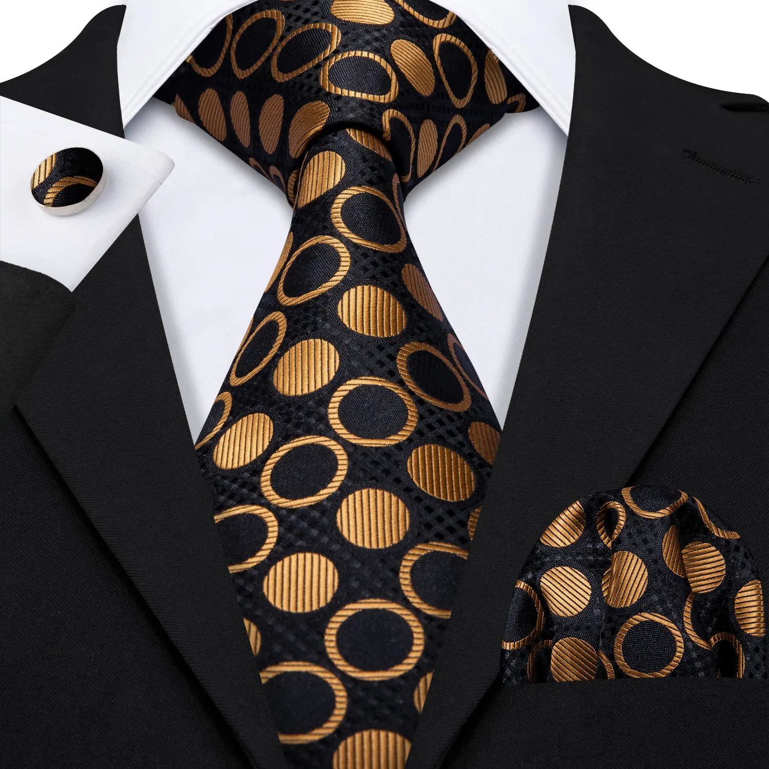 Barry.Wang Gold Silk Mens Tie Hanky Cufflinks Set Yellow Beige Orange Luxury Jacquard Necktie For Male Wedding Business Party - Image 108