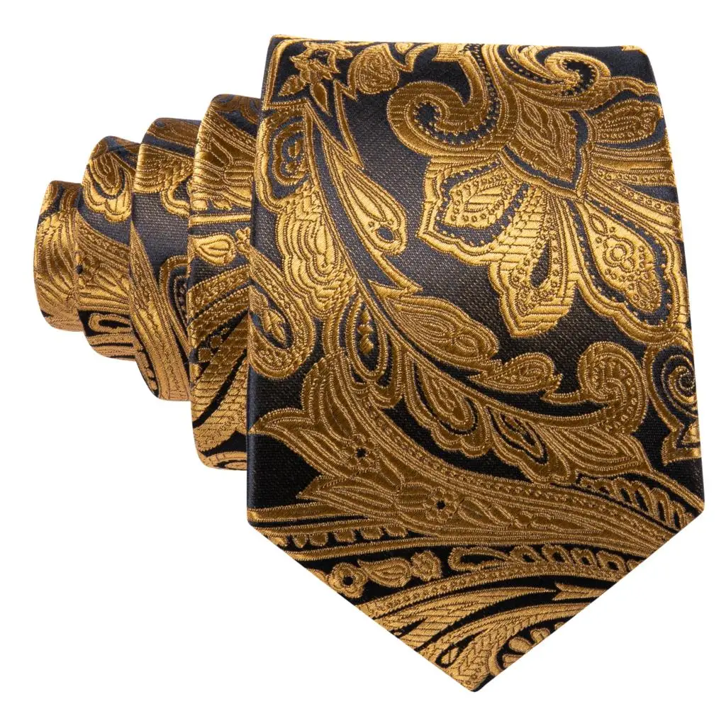 Barry.Wang Gold Silk Mens Tie Hanky Cufflinks Set Yellow Beige Orange Luxury Jacquard Necktie For Male Wedding Business Party - Image 11