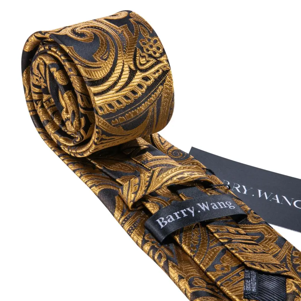 Barry.Wang Gold Silk Mens Tie Hanky Cufflinks Set Yellow Beige Orange Luxury Jacquard Necktie For Male Wedding Business Party - Image 12