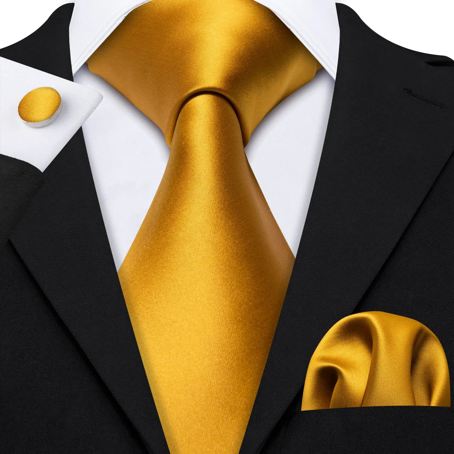 Barry.Wang Gold Silk Mens Tie Hanky Cufflinks Set Yellow Beige Orange Luxury Jacquard Necktie For Male Wedding Business Party - Image 58