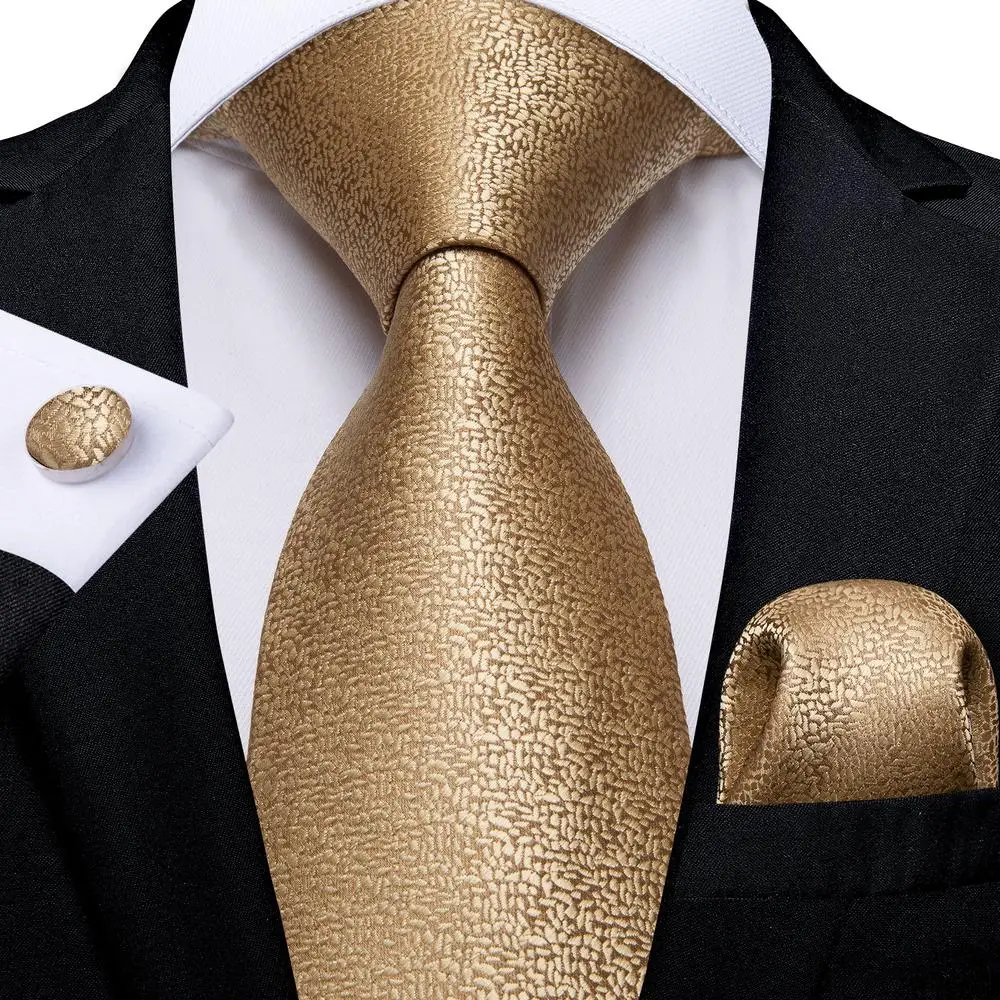 Barry.Wang Gold Silk Mens Tie Hanky Cufflinks Set Yellow Beige Orange Luxury Jacquard Necktie For Male Wedding Business Party - Image 59