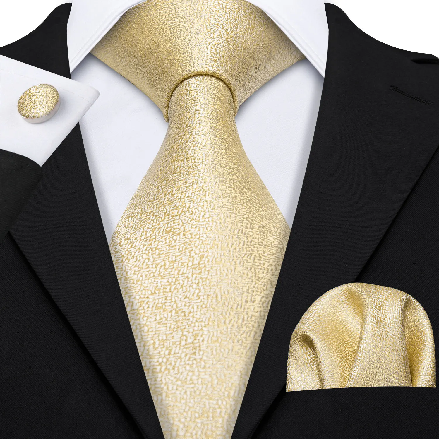Barry.Wang Gold Silk Mens Tie Hanky Cufflinks Set Yellow Beige Orange Luxury Jacquard Necktie For Male Wedding Business Party - Image 60