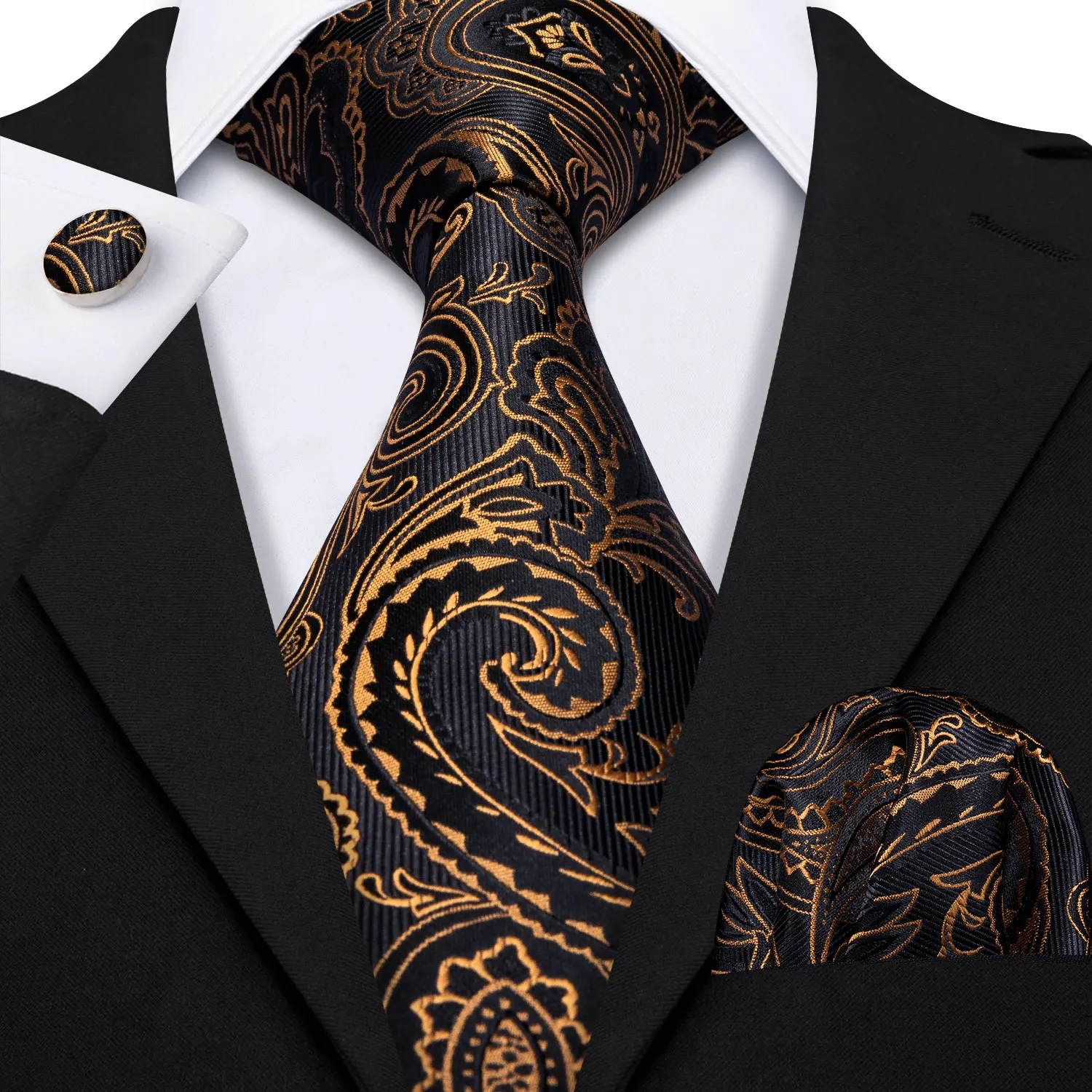 Barry.Wang Gold Silk Mens Tie Hanky Cufflinks Set Yellow Beige Orange Luxury Jacquard Necktie For Male Wedding Business Party - Image 66