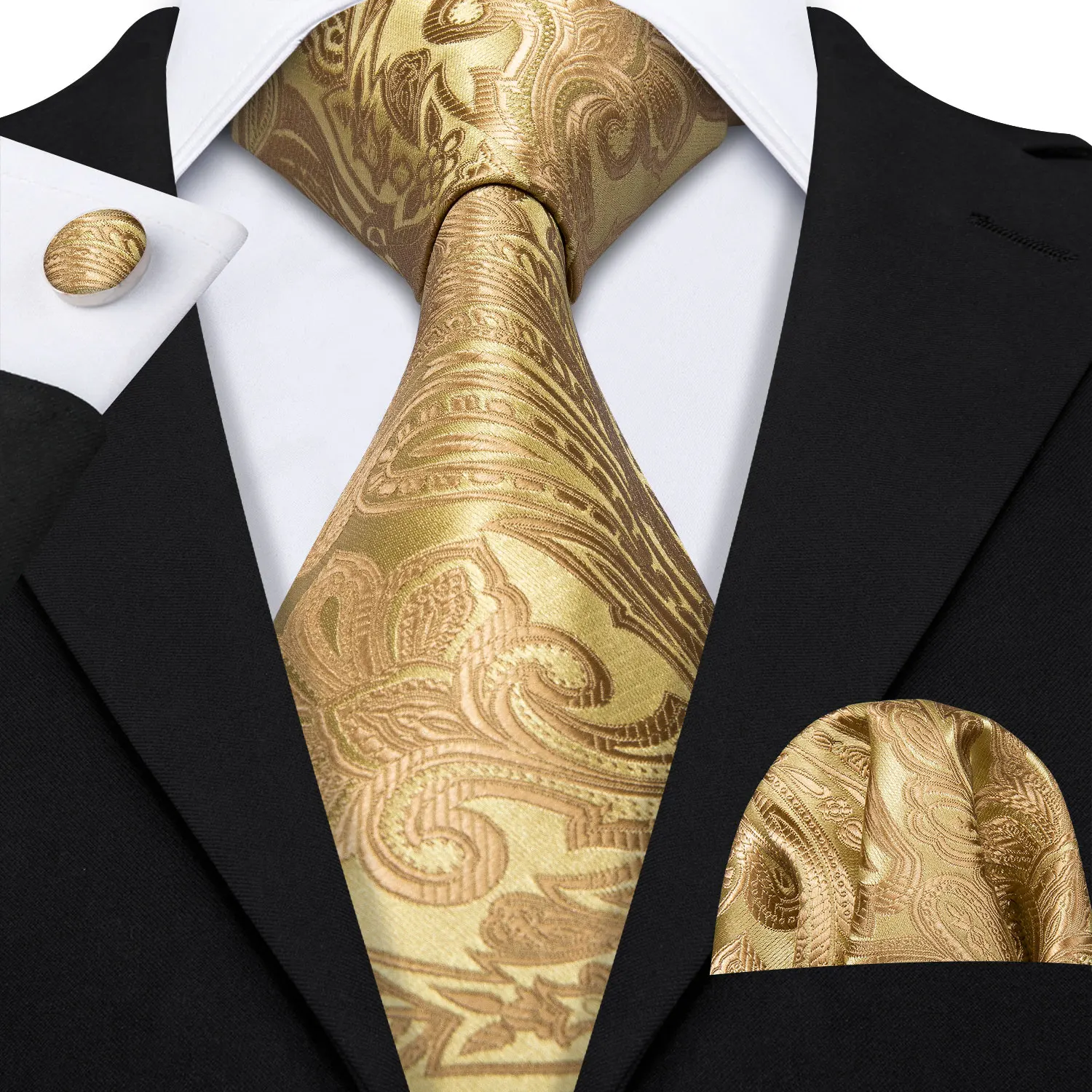 Barry.Wang Gold Silk Mens Tie Hanky Cufflinks Set Yellow Beige Orange Luxury Jacquard Necktie For Male Wedding Business Party - Image 71