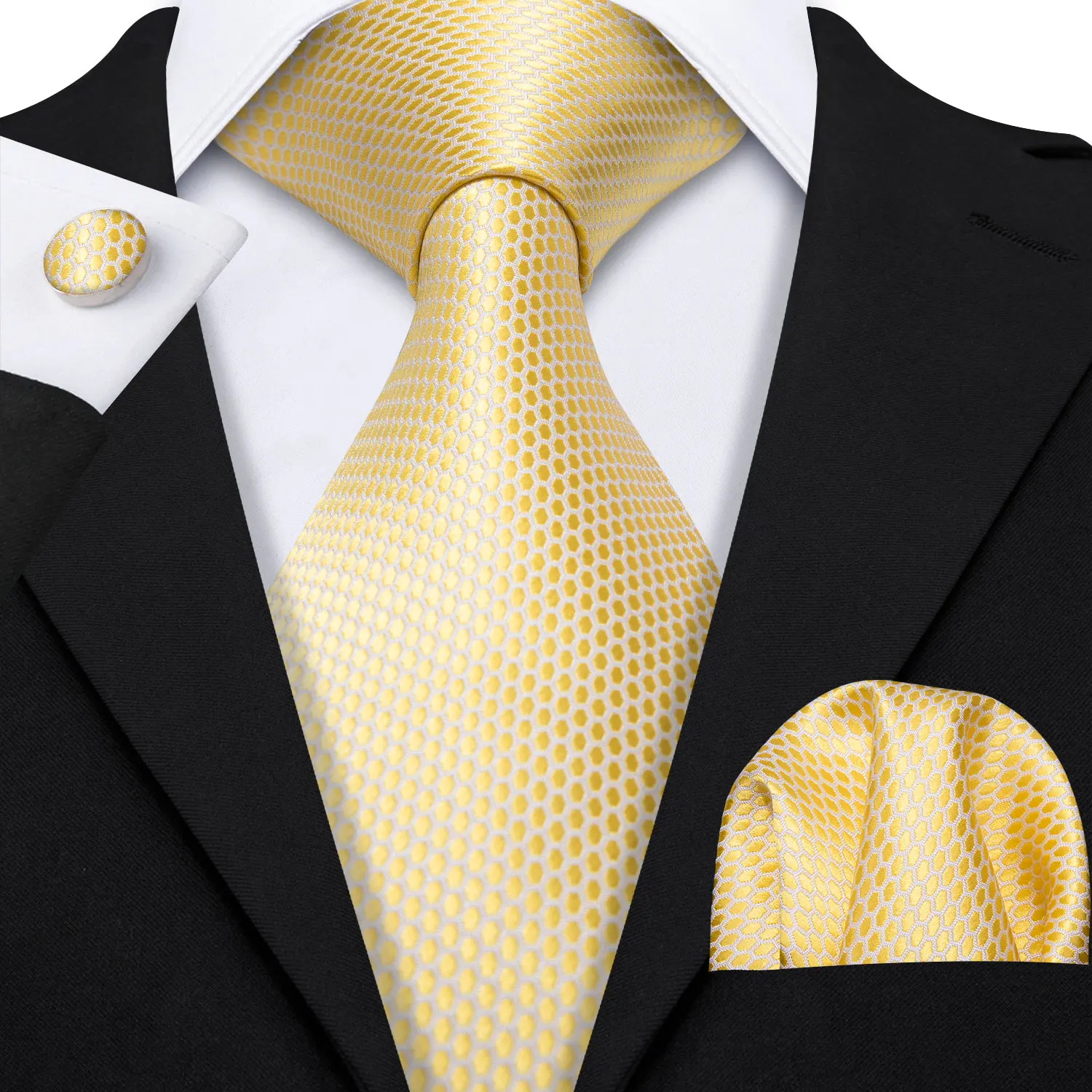 Barry.Wang Gold Silk Mens Tie Hanky Cufflinks Set Yellow Beige Orange Luxury Jacquard Necktie For Male Wedding Business Party - Image 84