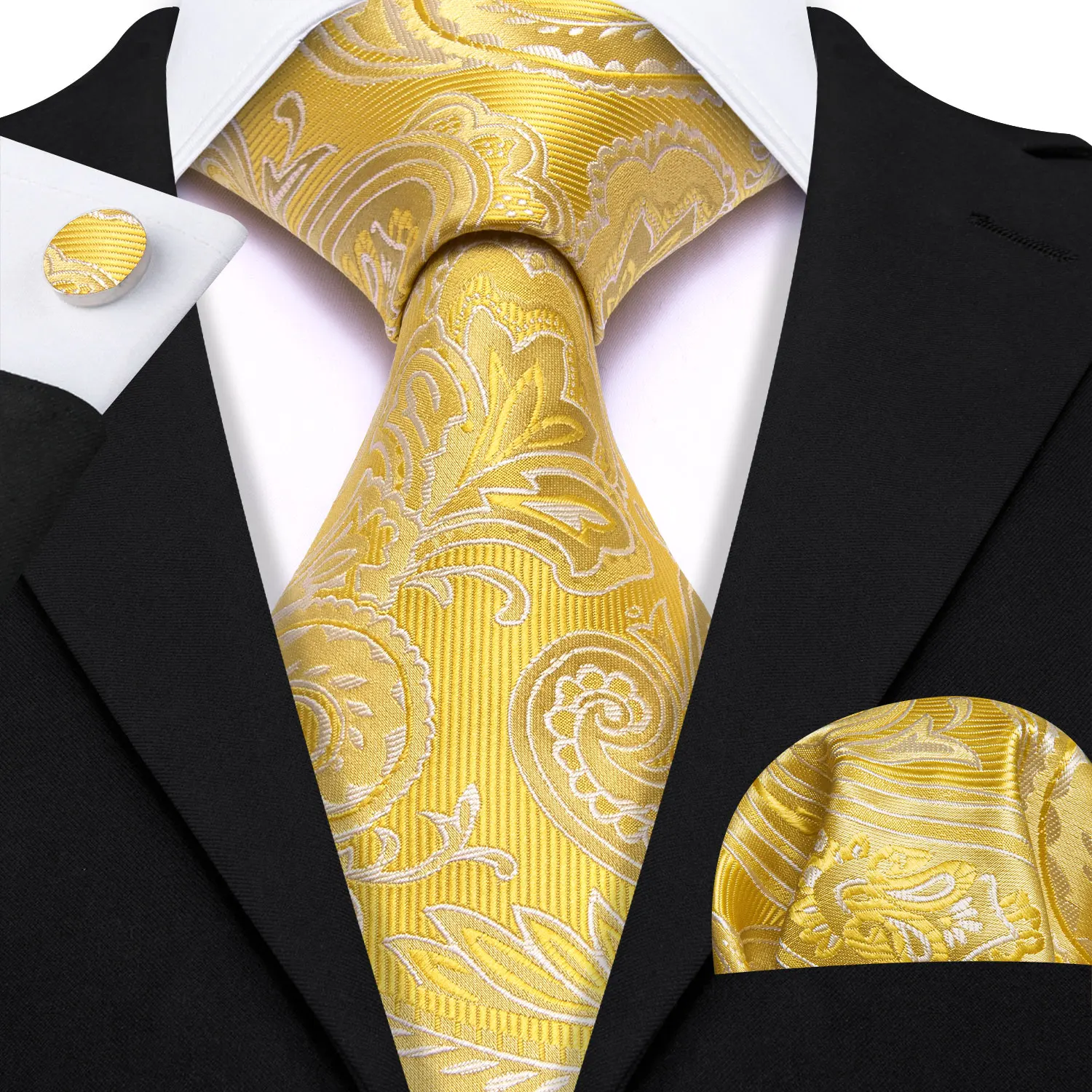 Barry.Wang Gold Silk Mens Tie Hanky Cufflinks Set Yellow Beige Orange Luxury Jacquard Necktie For Male Wedding Business Party - Image 89