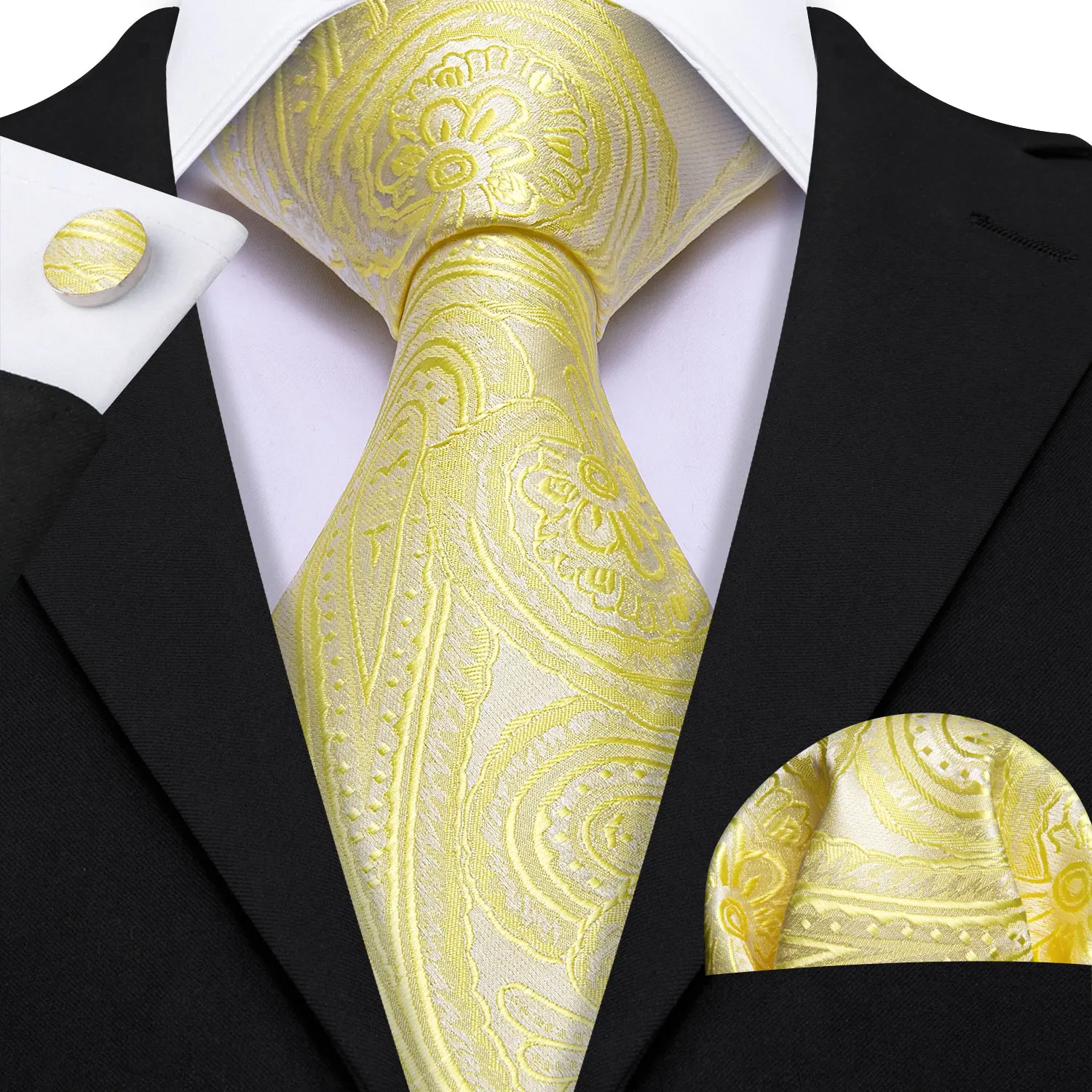 Barry.Wang Gold Silk Mens Tie Hanky Cufflinks Set Yellow Beige Orange Luxury Jacquard Necktie For Male Wedding Business Party - Image 96