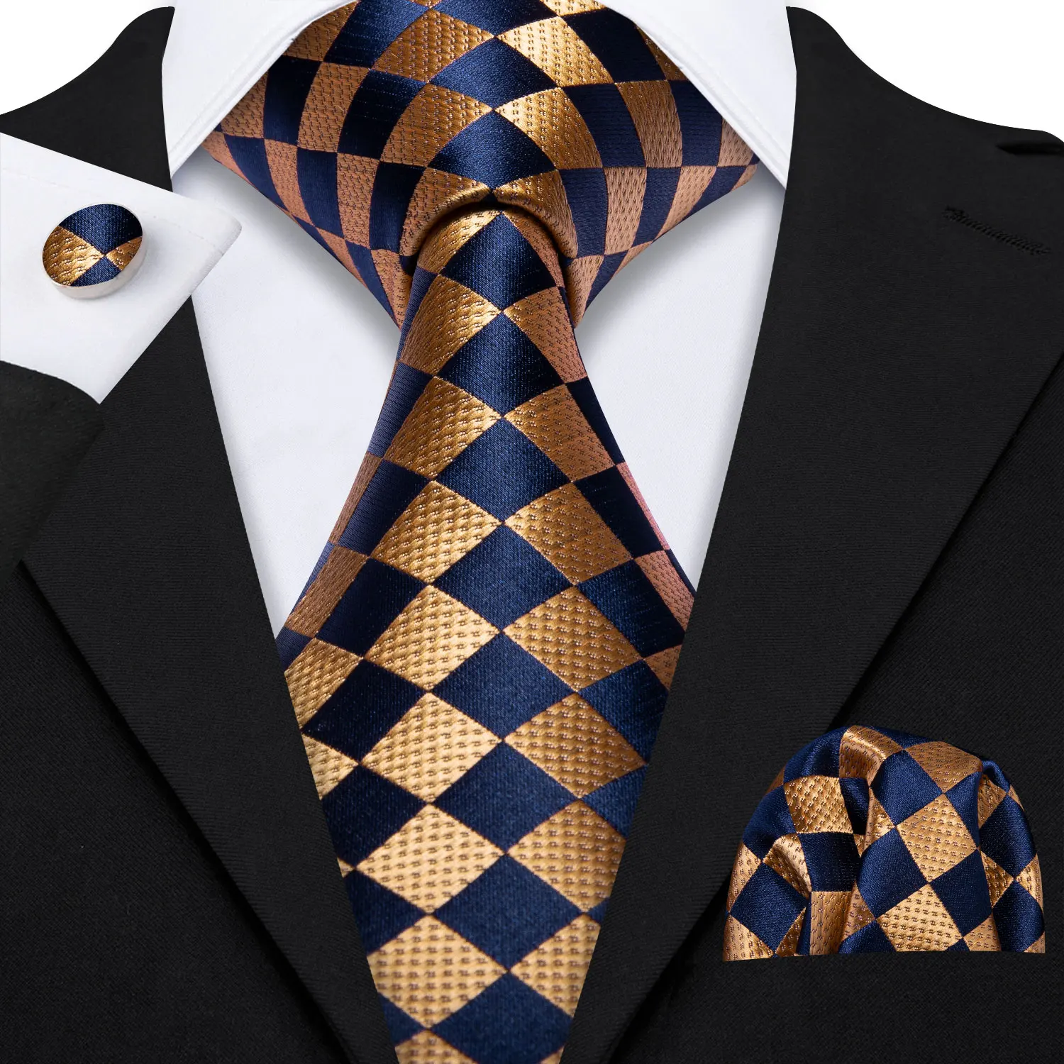Barry.Wang Gold Silk Mens Tie Hanky Cufflinks Set Yellow Beige Orange Luxury Jacquard Necktie For Male Wedding Business Party - Image 46