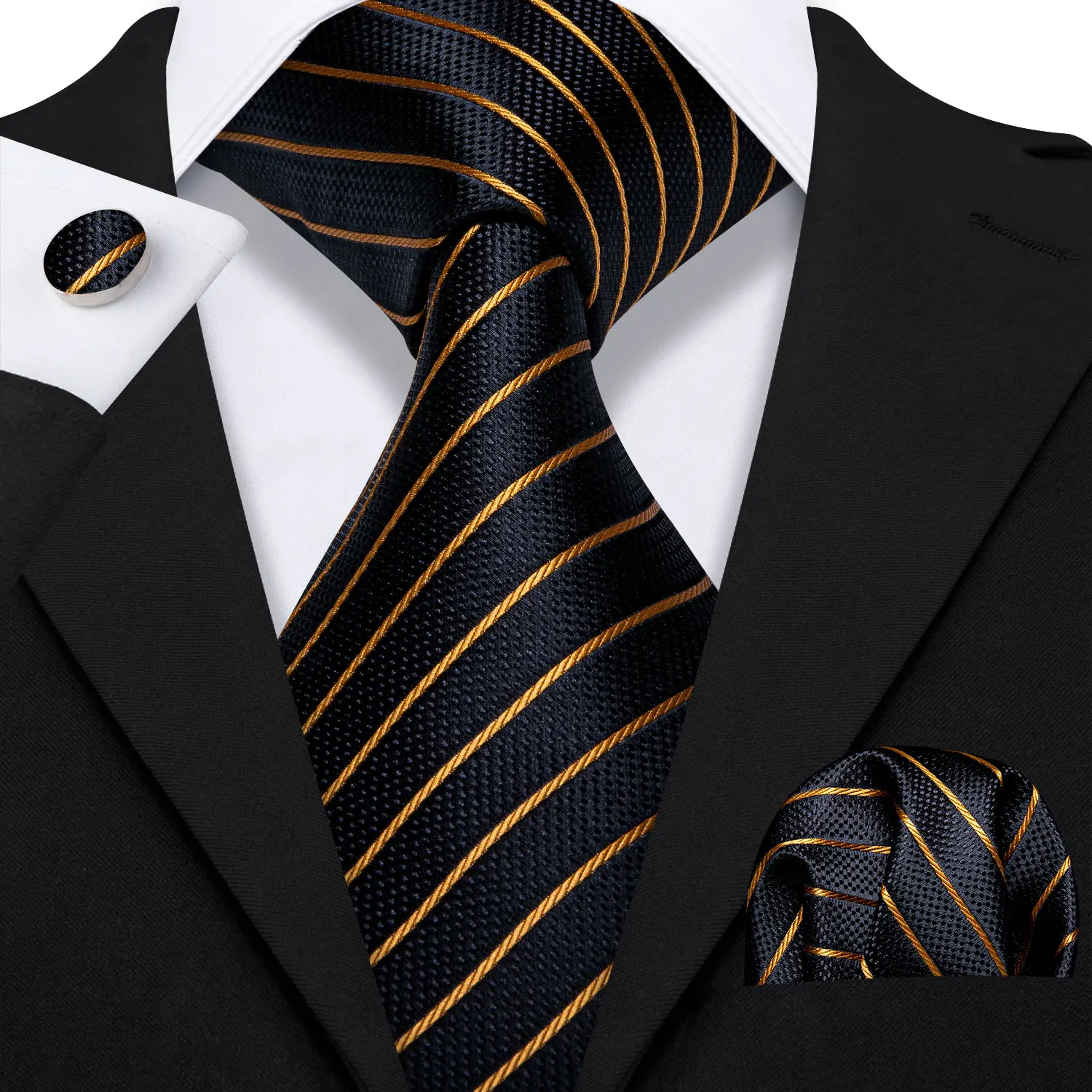 Barry.Wang Gold Silk Mens Tie Hanky Cufflinks Set Yellow Beige Orange Luxury Jacquard Necktie For Male Wedding Business Party - Image 63